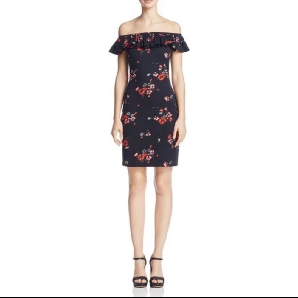 REBECCA TAYLOR Dress Black Floral Ruffle Off Shoulder Marguerite NWT Size M